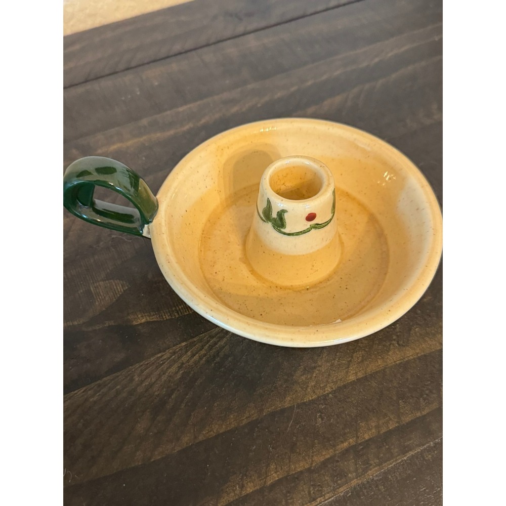 Metlox Poppytrail Ceramic Chamberstick Candle Holder Vintage Cream Green Vine